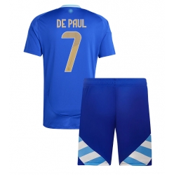 Fotbollsset Barn Argentina Rodrigo De Paul #7 Bortatröja Copa America 2024 Mini-Kit Kortärmad (+ korta byxor)