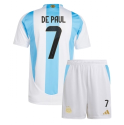 Fotbollsset Barn Argentina Rodrigo De Paul #7 Hemmatröja Copa America 2024 Mini-Kit Kortärmad (+ korta byxor)