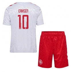 Fotbollsset Barn Danmark Christian Eriksen #10 Bortatröja EM 2024 Mini-Kit Kortärmad (+ korta byxor)