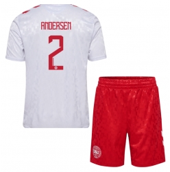 Fotbollsset Barn Danmark Joachim Andersen #2 Bortatröja EM 2024 Mini-Kit Kortärmad (+ korta byxor)