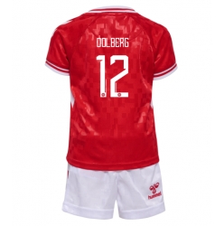 Fotbollsset Barn Danmark Kasper Dolberg #12 Hemmatröja EM 2024 Mini-Kit Kortärmad (+ korta byxor)