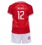 Fotbollsset Barn Danmark Kasper Dolberg #12 Hemmatröja EM 2024 Mini-Kit Kortärmad (+ korta byxor)