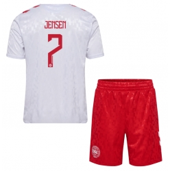 Fotbollsset Barn Danmark Mathias Jensen #7 Bortatröja EM 2024 Mini-Kit Kortärmad (+ korta byxor)