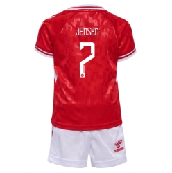 Fotbollsset Barn Danmark Mathias Jensen #7 Hemmatröja EM 2024 Mini-Kit Kortärmad (+ korta byxor)