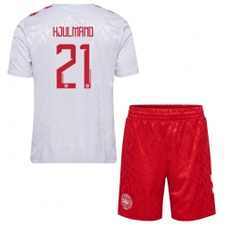 Fotbollsset Barn Danmark Morten Hjulmand #21 Bortatröja EM 2024 Mini-Kit Kortärmad (+ korta byxor)