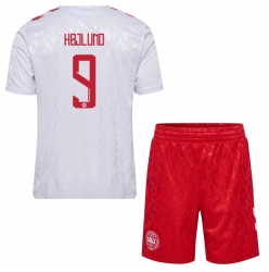 Fotbollsset Barn Danmark Rasmus Hojlund #9 Bortatröja EM 2024 Mini-Kit Kortärmad (+ korta byxor)