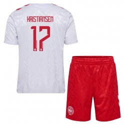 Fotbollsset Barn Danmark Victor Kristiansen #17 Bortatröja EM 2024 Mini-Kit Kortärmad (+ korta byxor)