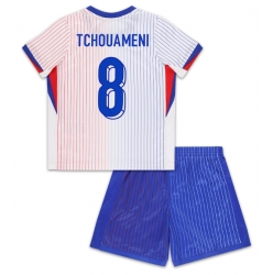 Fotbollsset Barn Frankrike Aurelien Tchouameni #8 Bortatröja EM 2024 Mini-Kit Kortärmad (+ korta byxor)