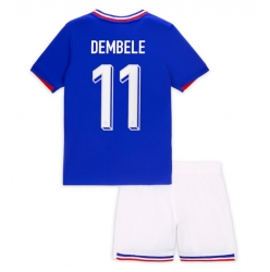 Fotbollsset Barn Frankrike Ousmane Dembele #11 Hemmatröja EM 2024 Mini-Kit Kortärmad (+ korta byxor)