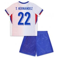 Fotbollsset Barn Frankrike Theo Hernandez #22 Bortatröja EM 2024 Mini-Kit Kortärmad (+ korta byxor)