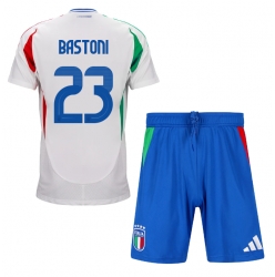 Fotbollsset Barn Italien Alessandro Bastoni #23 Bortatröja EM 2024 Mini-Kit Kortärmad (+ korta byxor)