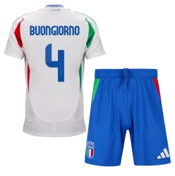 Fotbollsset Barn Italien Alessandro Buongiorno #4 Bortatröja EM 2024 Mini-Kit Kortärmad (+ korta byxor)