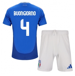 Fotbollsset Barn Italien Alessandro Buongiorno #4 Hemmatröja EM 2024 Mini-Kit Kortärmad (+ korta byxor)