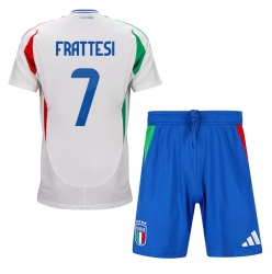 Fotbollsset Barn Italien Davide Frattesi #7 Bortatröja EM 2024 Mini-Kit Kortärmad (+ korta byxor)