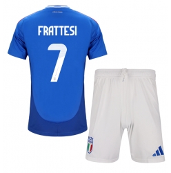 Fotbollsset Barn Italien Davide Frattesi #7 Hemmatröja EM 2024 Mini-Kit Kortärmad (+ korta byxor)