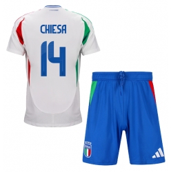 Fotbollsset Barn Italien Federico Chiesa #14 Bortatröja EM 2024 Mini-Kit Kortärmad (+ korta byxor)