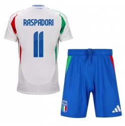 Fotbollsset Barn Italien Giacomo Raspadori #11 Bortatröja EM 2024 Mini-Kit Kortärmad (+ korta byxor)