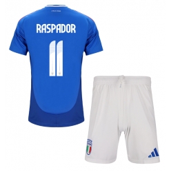 Fotbollsset Barn Italien Giacomo Raspadori #11 Hemmatröja EM 2024 Mini-Kit Kortärmad (+ korta byxor)