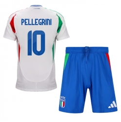 Fotbollsset Barn Italien Lorenzo Pellegrini #10 Bortatröja EM 2024 Mini-Kit Kortärmad (+ korta byxor)