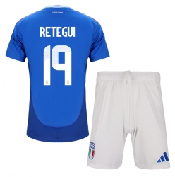 Fotbollsset Barn Italien Mateo Retegui #19 Hemmatröja EM 2024 Mini-Kit Kortärmad (+ korta byxor)