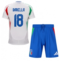 Fotbollsset Barn Italien Nicolo Barella #18 Bortatröja EM 2024 Mini-Kit Kortärmad (+ korta byxor)