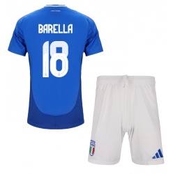 Fotbollsset Barn Italien Nicolo Barella #18 Hemmatröja EM 2024 Mini-Kit Kortärmad (+ korta byxor)