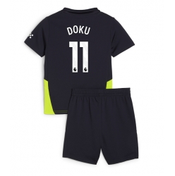 Fotbollsset Barn Manchester City Jeremy Doku #11 Bortatröja 2024-25 Mini-Kit Kortärmad (+ korta byxor)