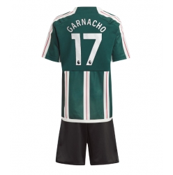 Fotbollsset Barn Manchester United Alejandro Garnacho #17 Bortatröja 2023-24 Mini-Kit Kortärmad (+ korta byxor)