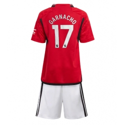 Fotbollsset Barn Manchester United Alejandro Garnacho #17 Hemmatröja 2023-24 Mini-Kit Kortärmad (+ korta byxor)