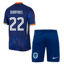 Fotbollsset Barn Nederländerna Denzel Dumfries #22 Bortatröja EM 2024 Mini-Kit Kortärmad (+ korta byxor)