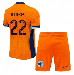 Fotbollsset Barn Nederländerna Denzel Dumfries #22 Hemmatröja EM 2024 Mini-Kit Kortärmad (+ korta byxor)