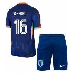 Fotbollsset Barn Nederländerna Joey Veerman #16 Bortatröja EM 2024 Mini-Kit Kortärmad (+ korta byxor)