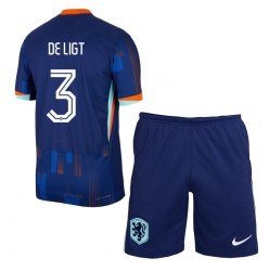 Fotbollsset Barn Nederländerna Matthijs de Ligt #3 Bortatröja EM 2024 Mini-Kit Kortärmad (+ korta byxor)