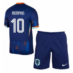 Fotbollsset Barn Nederländerna Memphis Depay #10 Bortatröja EM 2024 Mini-Kit Kortärmad (+ korta byxor)