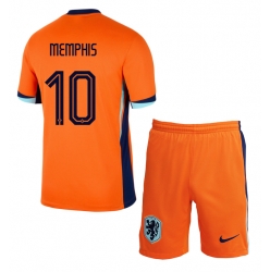 Fotbollsset Barn Nederländerna Memphis Depay #10 Hemmatröja EM 2024 Mini-Kit Kortärmad (+ korta byxor)