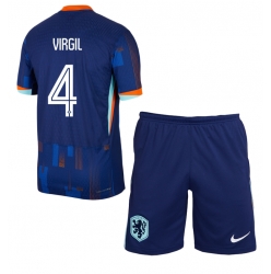 Fotbollsset Barn Nederländerna Virgil van Dijk #4 Bortatröja EM 2024 Mini-Kit Kortärmad (+ korta byxor)