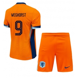 Fotbollsset Barn Nederländerna Wout Weghorst #9 Hemmatröja EM 2024 Mini-Kit Kortärmad (+ korta byxor)