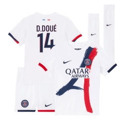 Fotbollsset Barn Paris Saint-Germain Desire Doue #14 Bortatröja 2024-25 Mini-Kit Kortärmad (+ korta byxor)