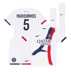 Fotbollsset Barn Paris Saint-Germain Marquinhos #5 Bortatröja 2024-25 Mini-Kit Kortärmad (+ korta byxor)