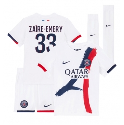 Fotbollsset Barn Paris Saint-Germain Warren Zaire-Emery #33 Bortatröja 2024-25 Mini-Kit Kortärmad (+ korta byxor)