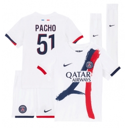 Fotbollsset Barn Paris Saint-Germain Willian Pacho #51 Bortatröja 2024-25 Mini-Kit Kortärmad (+ korta byxor)