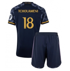 Fotbollsset Barn Real Madrid Aurelien Tchouameni #18 Bortatröja 2023-24 Mini-Kit Kortärmad (+ korta byxor)