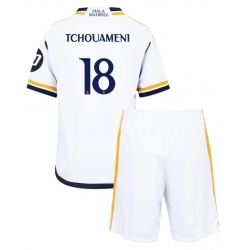 Fotbollsset Barn Real Madrid Aurelien Tchouameni #18 Hemmatröja 2023-24 Mini-Kit Kortärmad (+ korta byxor)