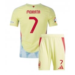 Fotbollsset Barn Spanien Alvaro Morata #7 Bortatröja EM 2024 Mini-Kit Kortärmad (+ korta byxor)