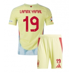 Fotbollsset Barn Spanien Lamine Yamal #19 Bortatröja EM 2024 Mini-Kit Kortärmad (+ korta byxor)