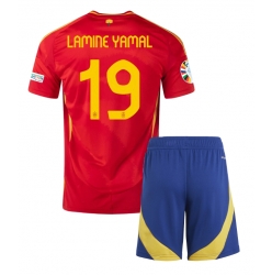 Fotbollsset Barn Spanien Lamine Yamal #19 Hemmatröja EM 2024 Mini-Kit Kortärmad (+ korta byxor)